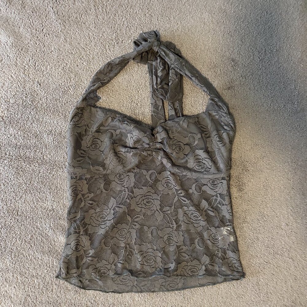 Gray Sexy Lace Halter Top